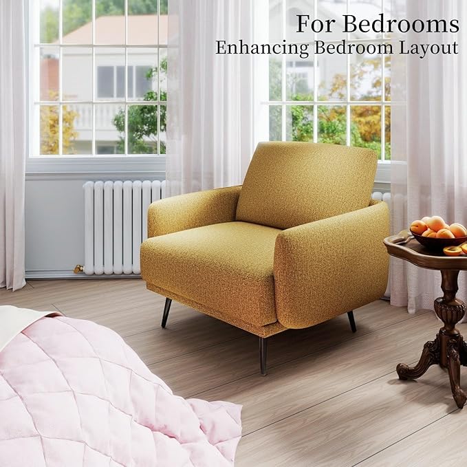 Oversized Accent Chair for Living Room Cozy Reading Chairs Mid-Century Modern Accent Chairs Armchair with Metal Legs Single Sofa Chair for Home Office (1-PCS, Polyester Fabric- Pumpkin Orange)