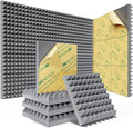 Sonicism Acoustic Panels Self-Adhesive Pyramid 12 Pack,12" X 12" X 2" Sound Proof Foam Panels for Walls 35kg/m³High Density,Soundproof Wall Panels Fast Expand,Sound Absorption and Decoration,Gray