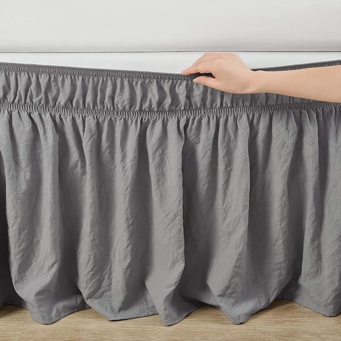 Lush Decor Ruched Ruffle Elastic Easy Wrap Around Bed Skirt Single Twin/Twin XL/Full Dark Gray - Twin Bed Skirt - Dust Ruffle - Gray Bedskirts