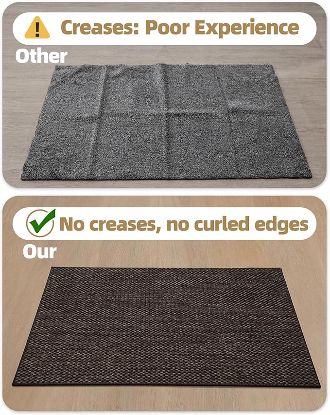 Color&Geometry Ultra-Thin Indoor Door Mat, 17"x29" Low-Profile Non-Slip Entryway Rug with Modern Geometric Texture, Washable Doormat for Indoor Entrance, Front Door, Brown(Rolled-up NO Creases)