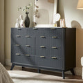 T4TREAM Fluted 9 Drawers Dresser, 54" Wide Modern Chest of Drawers with Faux Marble Top, Curved Profile Design, Dresser TV Stand, Wood Drawer Organizer for Bedroom, Living Room, Hallway, Dark Grey