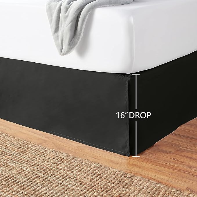 Amazon Basics Lightweight Pleated Bed Skirt, Full, Black, Solid