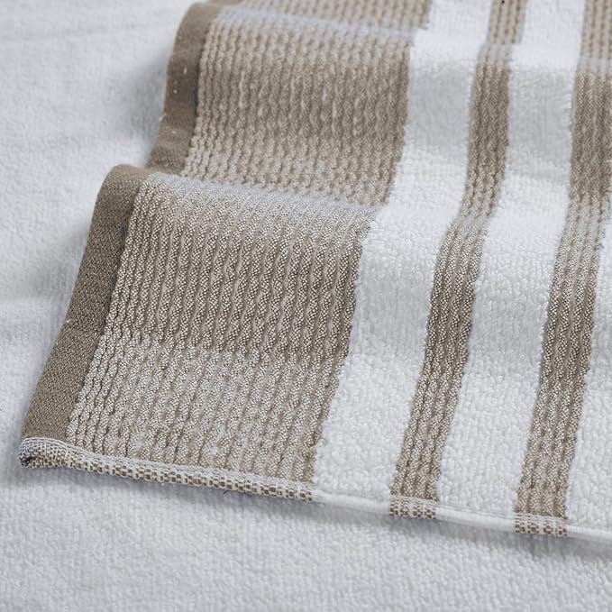 Modern Threads 6 Piece Set, 2 Bath Towels, 2 Hand Towels, 2 Washcloths, Quick Dry White/Contrast Reinhart Tan