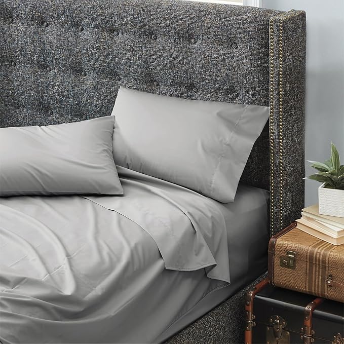 Cuddledown Dreamstead 100% Cotton Bed Sheets Set | 300 Thread Count | Luxurious Sateen Weave | Pure Combed Cotton | Soft | Wrinkle Resistant | 4 Piece Set | Dove Gray | Twin | 39” x 75”