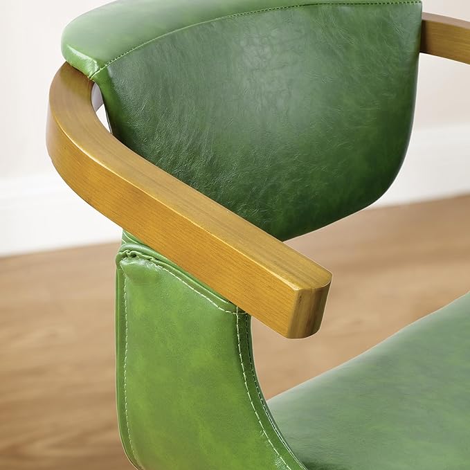 Art Leon Dining Chairs Set of 2 - Mid Century Modern Retro Faux Leather Chair, Small Comfy Upholstered Swivel Desk Chairs No Wheels, Green