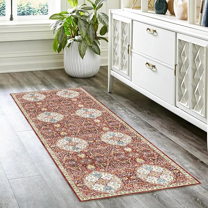 Gertmenian Indoor Bohemian Runner - 2x6 Runner, Non-Shedding, Ideal for High Traffic in Living Room, Kitchen, Entryway - Moroccan, Red, 26843