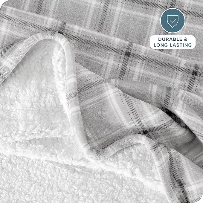 Bare Home Sherpa Fleece Blanket - Twin/Twin Extra Long - Blanket for Bed, Sofa, and Couch - Warm & Lightweight - Fluffy & Soft - Reversible (Twin/Twin XL, Tartan Plaid)