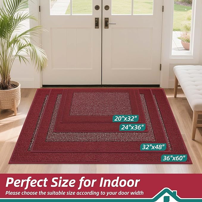 BEQHAUSE Indoor Door Mat 32" x 48", Dirt Trapper Door Mats Non-Slip Entryway Rugs Washable, Resist Dirt Absorbent Welcome Mat, Low Profile Floor Mats for Front Back Door and Entryway, Red