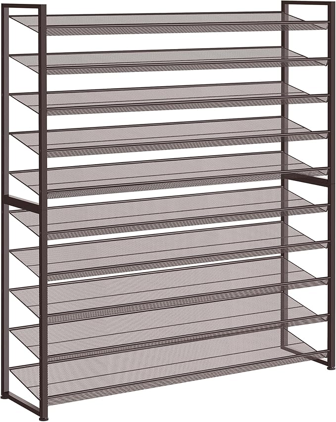 Shoe Rack, Long Shoe Organizer,Max Holds 62 Pairs,10 Tier Metal Shoe Storage Shelf,5-Tier Stackable Shoes Organizer for Garage, Entryway,Bronze