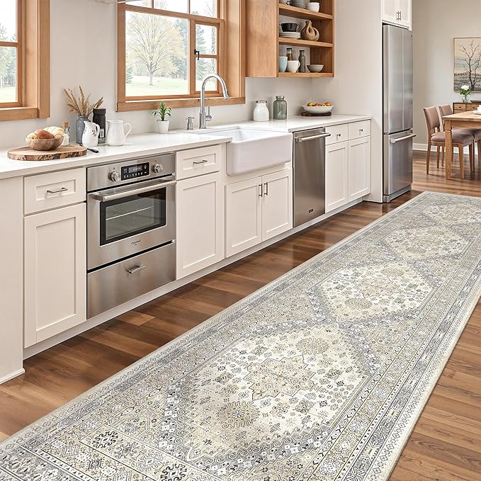 zesthome Washable Runner Rug 2.5x10 - Stain Resistant Entryway Rug,Ultra-Thin Kitchen Rugs, Anti Slip Backing Runner Rugs for Entrance Laundry Room Indoor Hallway (Beige,2.5'x10')