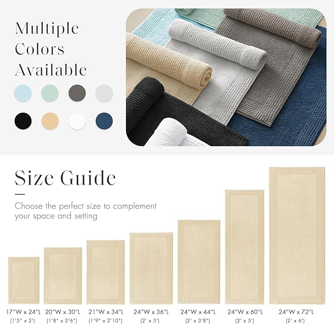 Madison Park Splendor Reversible 100% Cotton Tufted Bathroom Rug-3000 GSM Hotel Quality Luxurious Plush Medium Pile Bath Mat Absorbent, Quick Dry, Shower Room Décor, 21x34, Natural