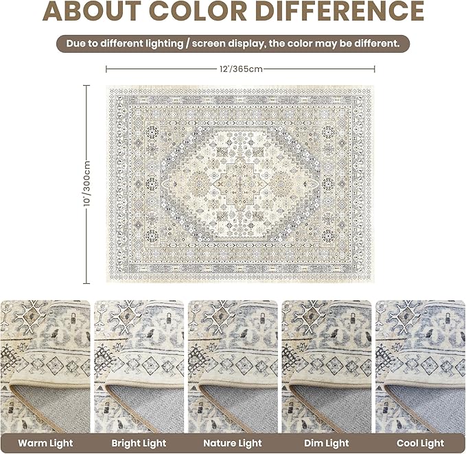 zesthome 10x12 Area Rugs,Stain Resistant Washable Rug,Ultra-Thin Rugs for Living Room,Bedroom,Non-Slip Backing Home Decor Large Area Rug (Beige,10'x12')