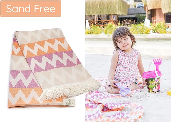 Turkish Beach Towel (35”x67”) – 100% Cotton Quick Dry, Lightweight Oversized Beach Towel for Pool & Travel – Zig Zag Orange Color