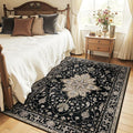 Area Rugs 4'x5' Washable Non-Slip, Floral Vintage Distress Print Pattern Medallion Carpet for Living Room Bedroom Dining Room, Black Brown Neutral Dark Tan
