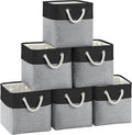 Fabric Cubes Storage Basket, 6 Pack 11x11 in with Handles Cube Storage Bins, for Shelves, Home, Office Organizers (Black/ Gray)
