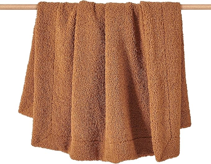 HiEnd Accents Teddy Throw Blanket, 60x90 inch, Caramel, Oversized Boucle Throw Blanket, Soft Cozy Classic Chic Casual Heavy Blanket, Modern Rustic Plush Comfy Warm Blanket for Bed, Sofa