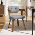 Art Leon Office Chair No Wheels - Mid Century Modern Chair, Fabric Upholstered Desk Chair Without Wheels, Accent Arm Chair with Wood Legs for Small Spaces Living Room Bedroom Study, Gray/Walnut