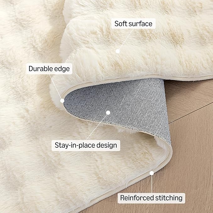 Amazon Basics Indoor Area Rug, 3D Bubble Washable Home Decor Carpet for Living Room, Bedroom, 6' W × 9' L, Beige