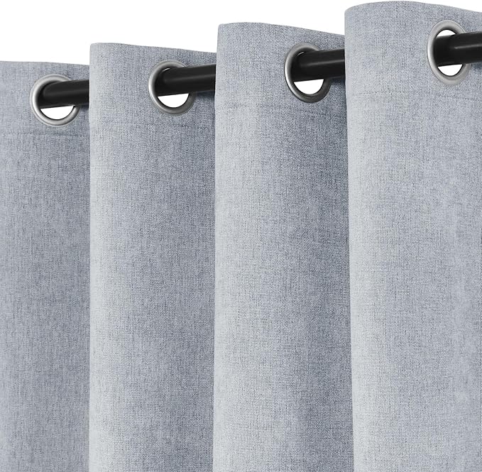 Macochico 100% Blackout Chenille Curtains 96 Inches Long for Hotel Nursery Noise Reducing Thermal Curtains for Bedroom Living Room Grommet Gray Blue Curtains with Tieback 52" Wx96 L Classic 1 Panel