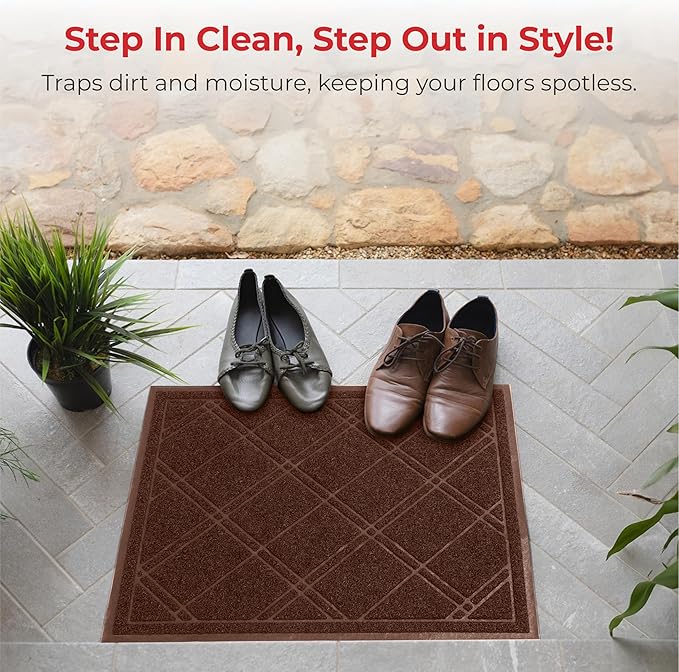 SlipToGrip Universal Door Mat, Plaid Design - Brown, 42 x 35 - Anti Slip, Durable and Washable, Outdoor and Indoor Floor Welcome Mat - Patio, Front Door, Dust Absorbent