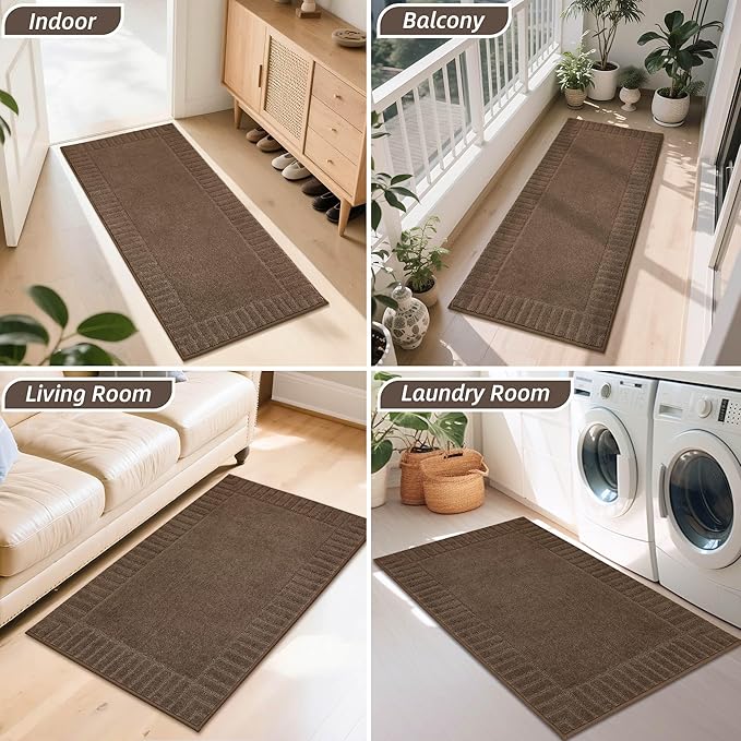 BEQHAUSE Door-Mat-Non-Slip Dirt Trapper Door Mats Low-Profile Front Door Mat Absorbent Floor Mats for Entryway Washable Mud Resistant Home Entrance Doormat, Brown, 24"x60"