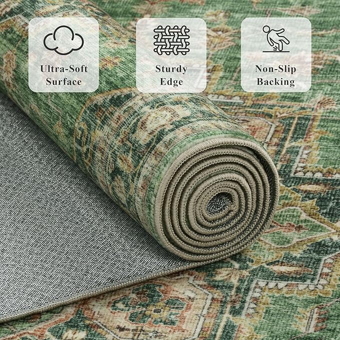 3x5 Area Rug Vintage Rugs for Indoor Entrance Stain Resistant Washable Entryway Rug Ultra Soft Low Pile Lightweight Carpet Faux Wool Rugs for Living Room Bedroom Playroom Home Office
