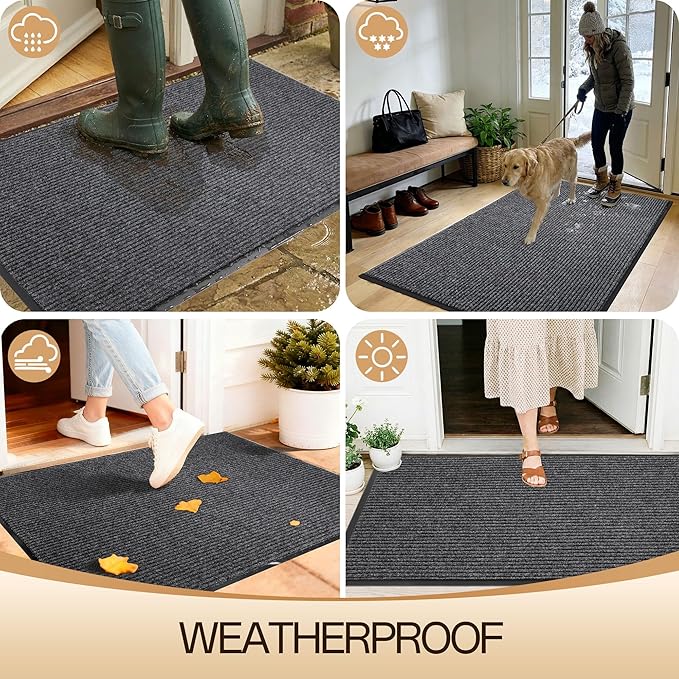 Amyracel Front Door Mat Indoor Outdoor Entrance, 36" x 72" All-Season Waterproof Doormat for Enterway, Heavy Duty Commercial Floor Mat, Fade Resistant, Rubber Back, Low Profile, Easy Clean