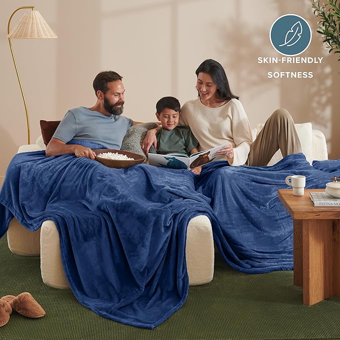 Bare Home Fleece Blanket - Giant Size - Ultra-Soft Lightweight for Bed, Sofa, and Couch - Luxury Microplush - Cozy Warm Blanket (Giant, Dark Blue)