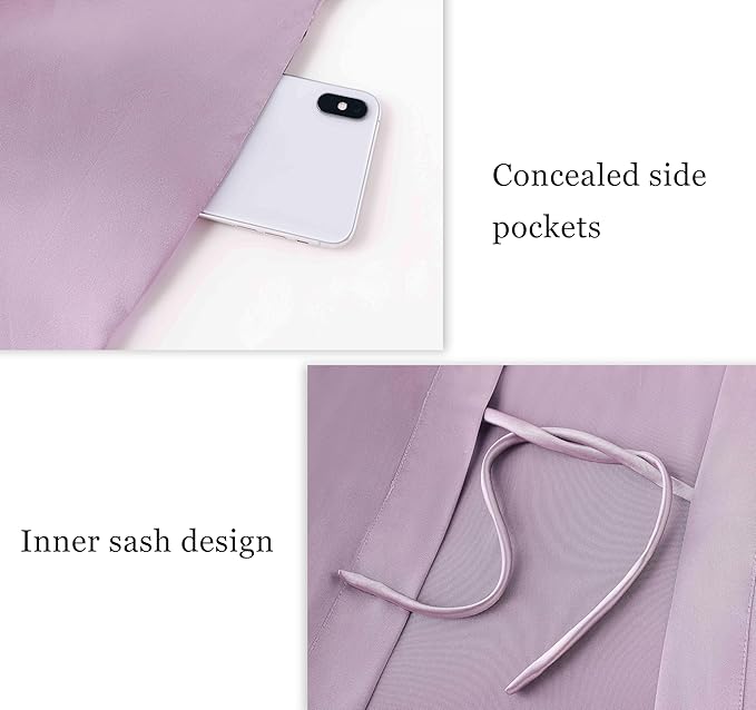 PRODESIGN Satin Kimono Robe Long Silky Bathrobe with Ostrich Feather Trim Sleepwear Wedding Bridesmaid Dressing Gown