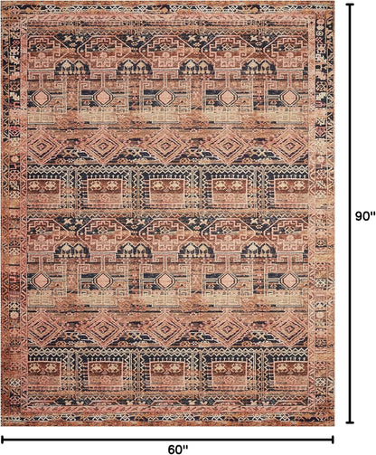 Loloi Layla Collection LAY-14 Mocha/Blush 5'-0" x 7'-6" .13" Thick Area Rug, Soft, Durable, Vintage Inspired, Distressed, Low Pile, Non-Shedding, Easy Clean, Printed, Living Room Rug