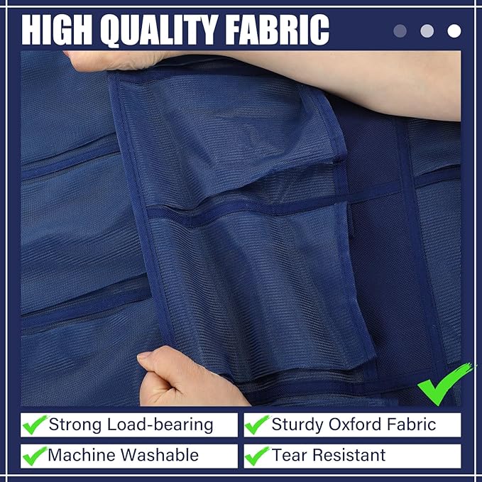 Windyun 40 Large Over the Door Hanging Shoe Organizer Navy Blue Mesh Pockets Shoe Rack for Closet Behind Door Hanger Storage Holder Nonslip for Cruise Essentials, Dorm Room Storage, Utility Room