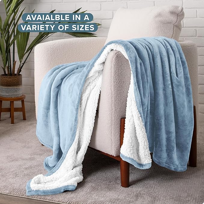 Bare Home Sherpa Fleece Blanket - Twin/Twin Extra Long - Blanket for Bed, Sofa, and Couch - Warm & Lightweight - Fluffy & Soft - Reversible (Twin/Twin XL, Light Blue)
