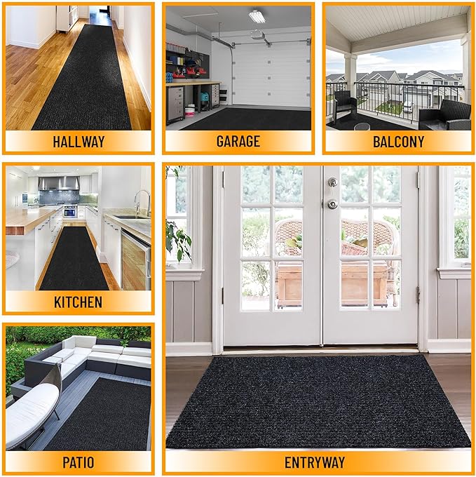 Ottomanson 3'11" x 15' Hallway Runner with Scraper Pile - Extra Durable Non-Slip Rug Mat for Indoor & Outdoor Use - Ideal for Kitchen, Entryway & Garage - High-Traffic Carpet, Black