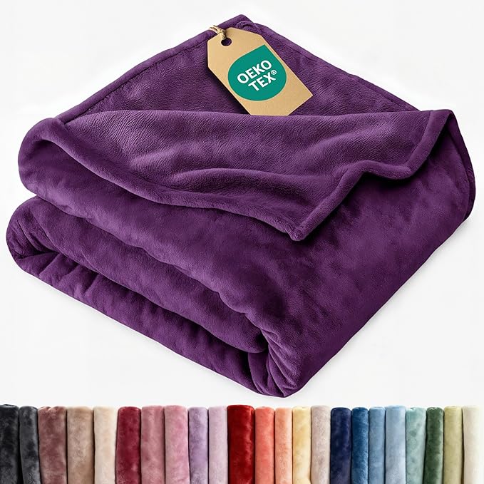 Ultra Soft Fleece Blanket Throw Size - Flannel Fleece Luxury Throw Blanket - Lightweight for Couch Bed Chair - Thick, Warm and Breathable - All Season Cozy Anti-Static Microplush Bedding, Purple