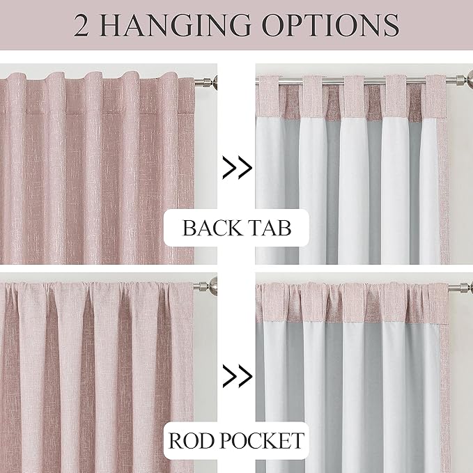 Vision Home Pink Full Blackout Curtains for Bedroom Living Room Darkening Window Treatment Panels Thermal Insulated Rod Pocket Back Tab Modern Soundproof Pink Drapes 2 Panels 50" Wx108 L