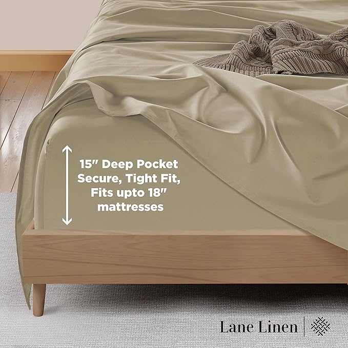 LANE LINEN King Size Bed Sheet Set – 600 Thread Count Long-Staple 100% Cotton Sheet Set King Size, Hotel Premium Soft Silky Sateen Finish, Durable Bedding Set, Elasticised 15" Deep Pocket – Linen