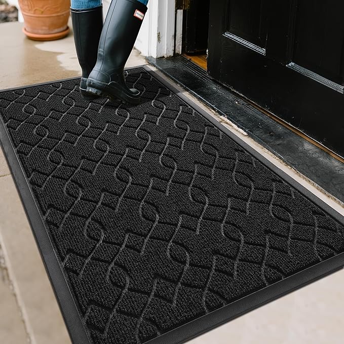 Yimobra Large Door Mat 47x32, All-Season Waterproof Doormat Outdoor Entrance, Heavy Duty Non-Slip Outside Door Mat for Garage Patio Proch Entryway Indoor, Easy Clean, Black
