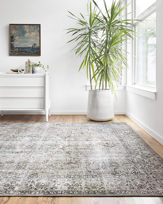 Loloi Layla Collection LAY-06 Taupe/Stone 2'-0" x 5'-0" .13" Thick Accent Rug, Soft, Durable, Vintage Inspired, Distressed, Low Pile, Non-Shedding, Easy Clean, Printed, Living Room Rug