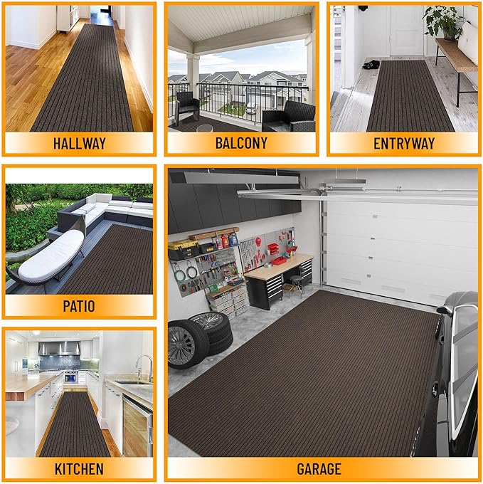 Ottomanson 2'7" x 51' Hallway Runner with Scraper Pile - Extra Durable Non-Slip Rug Mat for Indoor & Outdoor Use - Ideal for Kitchen, Entryway & Garage - High-Traffic Carpet, Brown