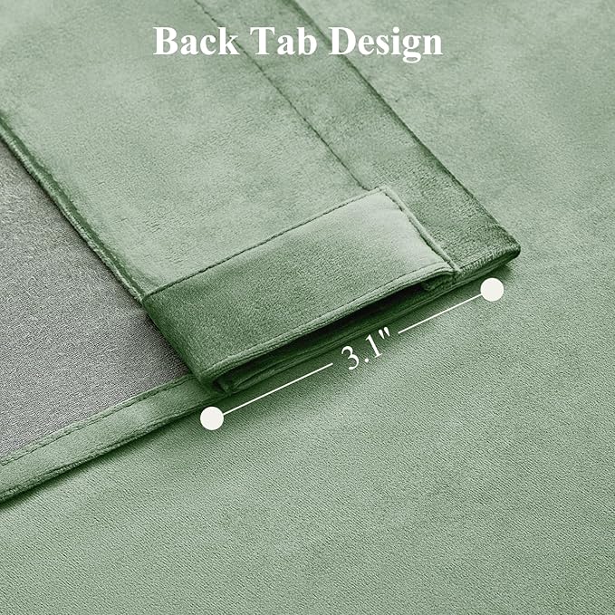 Sage Green Velvet Curtains 84 Inches for Living Room, Elegant Thermal Insulated Room Darkening Heavy Blackout Drapes Luxury Curtains for Bedroom Nursery, Back Tab Rod Pocket, W52 x L84, 2 Panels