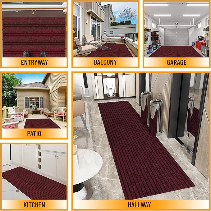 Ottomanson Mud Mat 2' x 3' - 2 Pack Entryway Rug -Non-Slip Scraper Doormat for Muddy Paws, Dirt Trapping Indoor/Outdoor Mat for High-Traffic Areas, Kitchen, Garage, Patio, Red