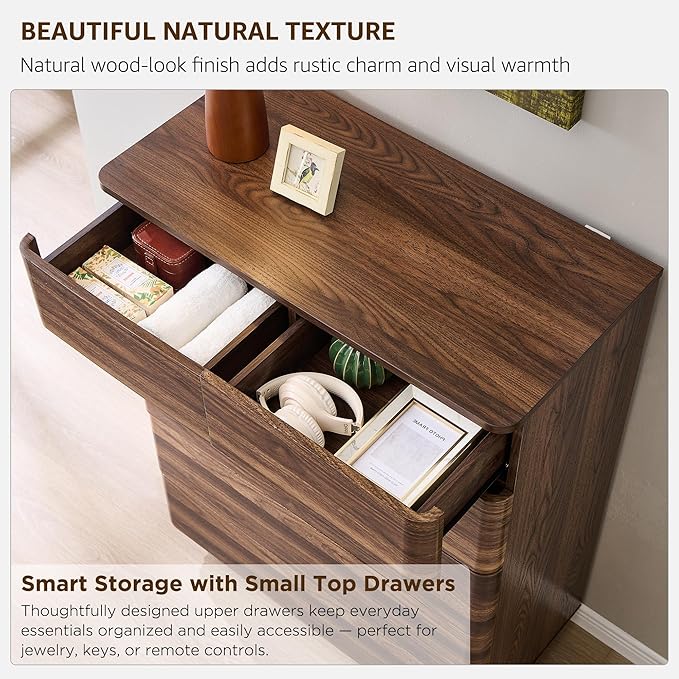 ACCOHOHO 6 Drawer Dresser for Bedroom, 42 Inch Tall Modern Chest of Drawers, Push-to-Open Wood Storgae Organizer with Large Drawers for Bedroom, Living Room, Hallway, Brown