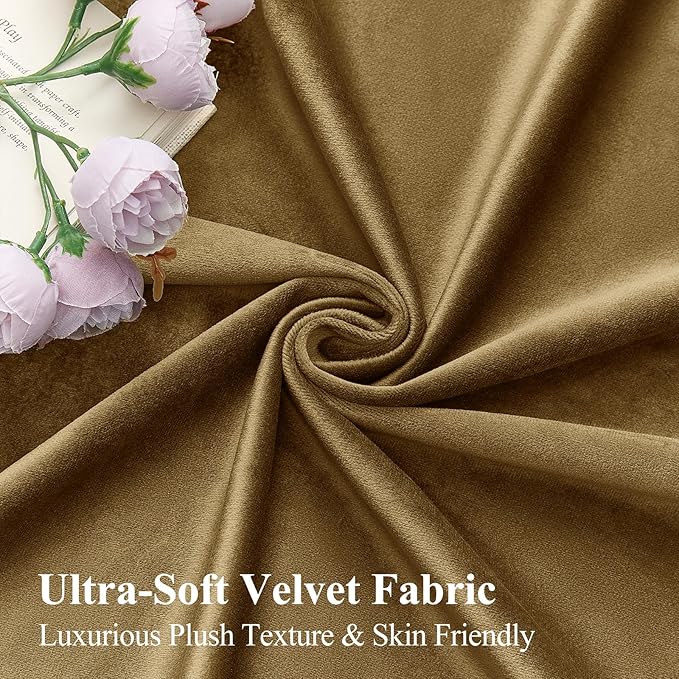 AUSSPVOCT Brown Velvet Curtains 84 Inches for Living Room, Elegant Sound Reducing Thermal Insulated Drapes Room Darkening Luxury Blackout Curtain for Bedroom, Back Tab Rod Pocket, Goldbrown, 2 Panels