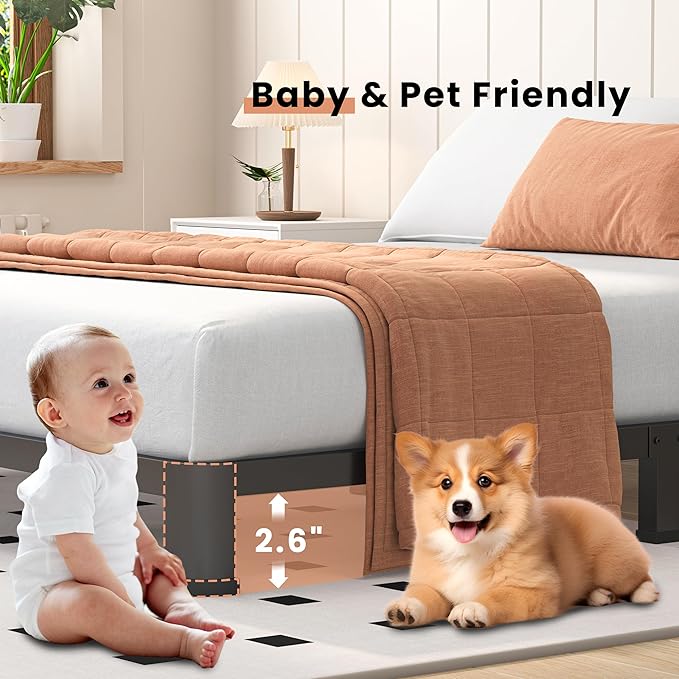 4 Inch Full Heavy Duty 3500 lbs Bed Frame with Round-Corner Legs & Anti-Squeak Design – Quick Assembly Metal Platform, No Box Spring Needed