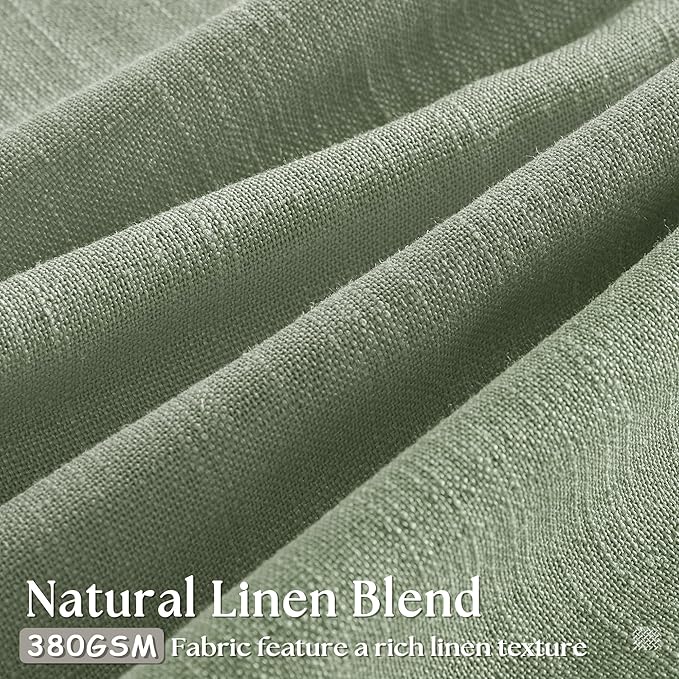 Sage Green Linen Curtains Pinch Pleated 84 Inches Long for Living Room Bedroom Pleat with Rings Back Tab Semi Sheer Curtains 84 Inch Length 2 Panels Set Light Filtering Farmhouse Drapes Light Green