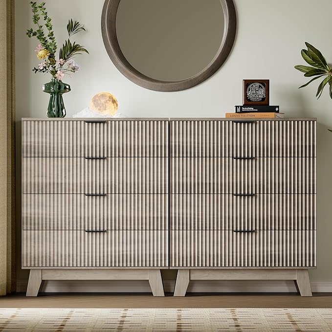 39" Tall Dresser for Bedroom, 4-Drawer Fluted Chest of Drawers, Modern Wood Highboy with Deep Storage, Metal Slides & Handles, Anti-Tip Kit, Vertical Clothes Organizer for Apartment, Nursery