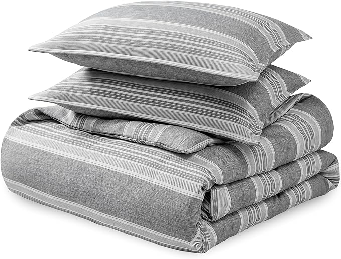 Bare Home Bedding Duvet Cover King Size - Premium 1800 Super Soft Collection - Lightweight, Cooling - Soft Breathable Bedding Duvet Cover (King, Stripe - Heathered Charcoal)