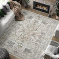 jinchan 6x9 Area Rugs for Living Room Washable Soft Throw Rug Ultra-Thin Stain Resistant Non-Slip Distressed Vintage Floral Large Carpet for Bedroom,Dining Room,Home Office,Nursery (6x9ft,Taupe)