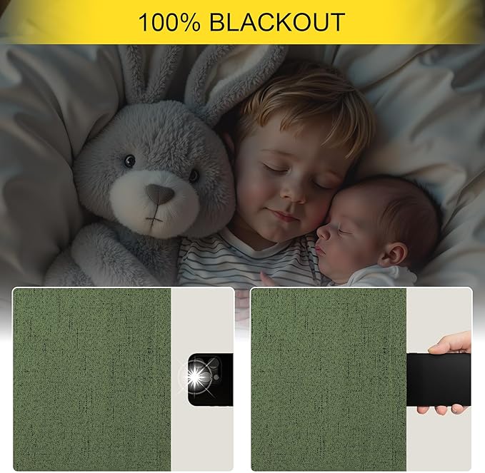 Pitalk Olive Green Blackout Curtains 63 Inch Length 2 Panel for Boys Bedroom Kids Nursery Decorative Linen Room Darkening Grass Forest Green Curtains Sound Draft Cold Heat Light Blocking Retro Vintage