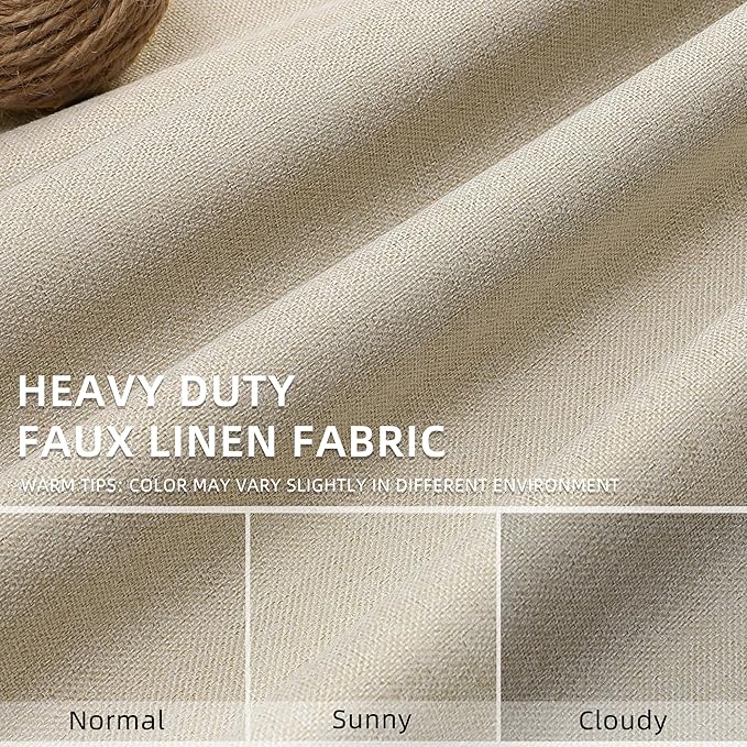 ChrisDowa 100% Blackout Linen Curtains, 2 Panels Set Thermal Insulated Room Darkening Curtains for Living Room, Privacy Grommet Window Drapes for Bedroom (Greyish Beige, 52 x 96 Inch)